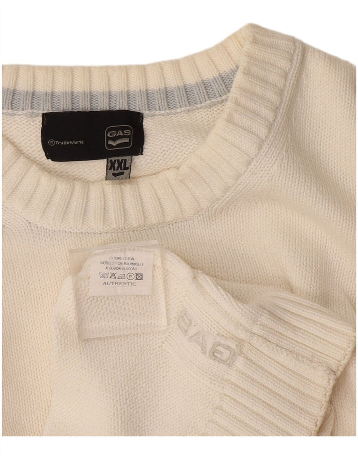 Gas Mens Crew Neck Jumper Sweater 2XL White Cotton