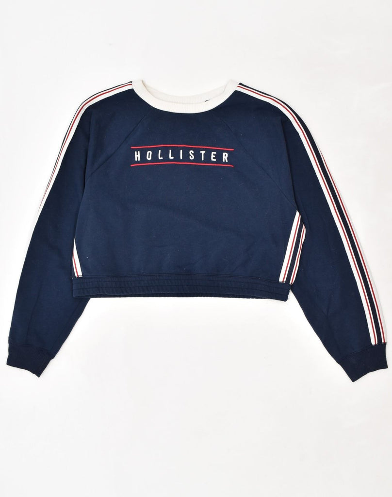 HOLLISTER Womens Oversized Crop Sweatshirt Jumper UK 14 Medium Navy Blue | Vintage | Thrift | Second-Hand | Used Clothing | Messina Hembry 