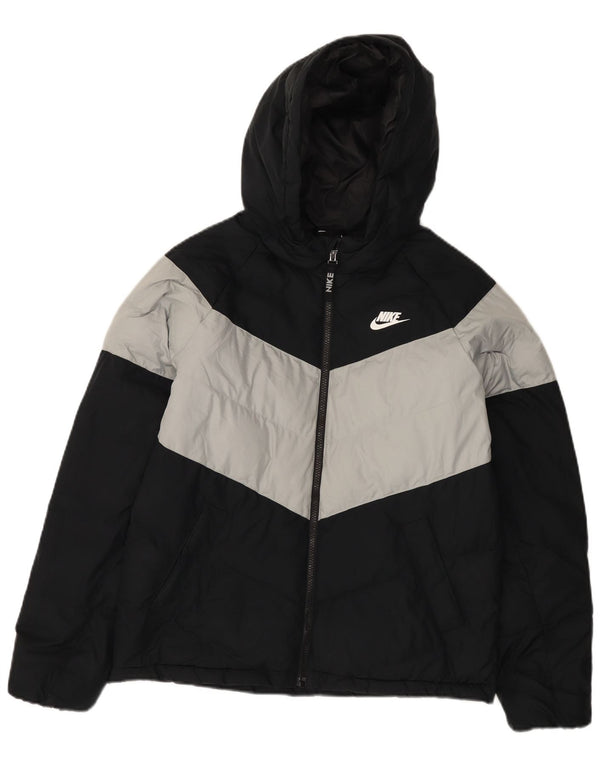 Nike Boys Hooded Padded Jacket 13-14 Years XL  Black Colourblock Polyester