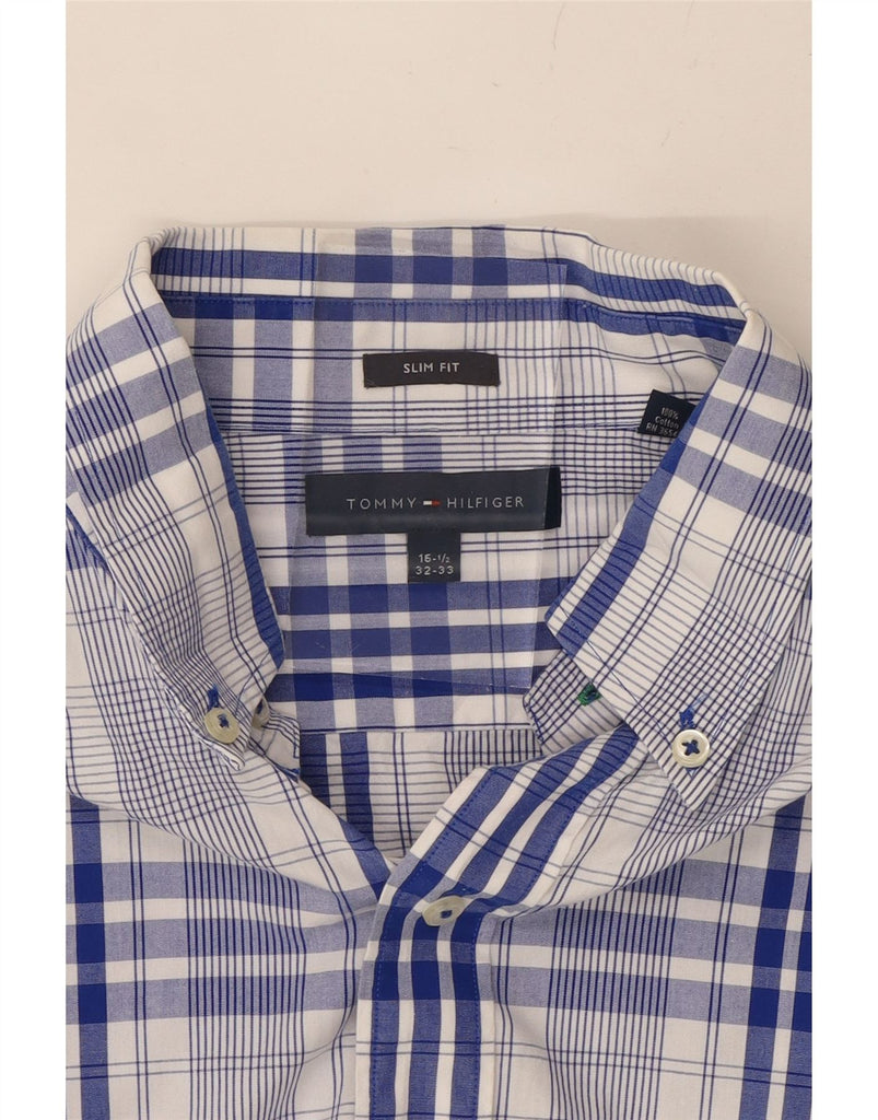 TOMMY HILFIGER Mens Slim Fit Shirt Size 16 1/2 Large Blue Check Cotton Vintage Tommy Hilfiger and Second-Hand Tommy Hilfiger from Messina Hembry 