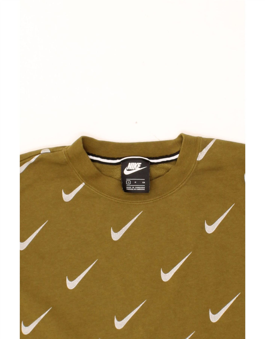 NIKE Mens Loose Fit Graphic Sweatshirt Jumper Small Khaki Cotton Vintage Nike and Second-Hand Nike from Messina Hembry 