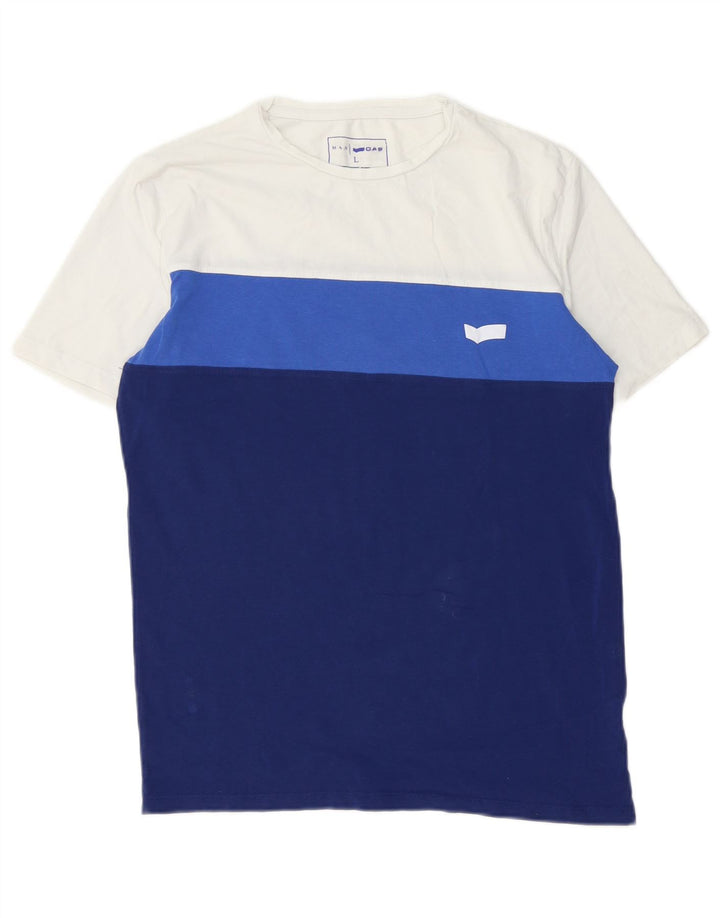 Gas Mens T-Shirt Top Large Blue Colourblock Cotton