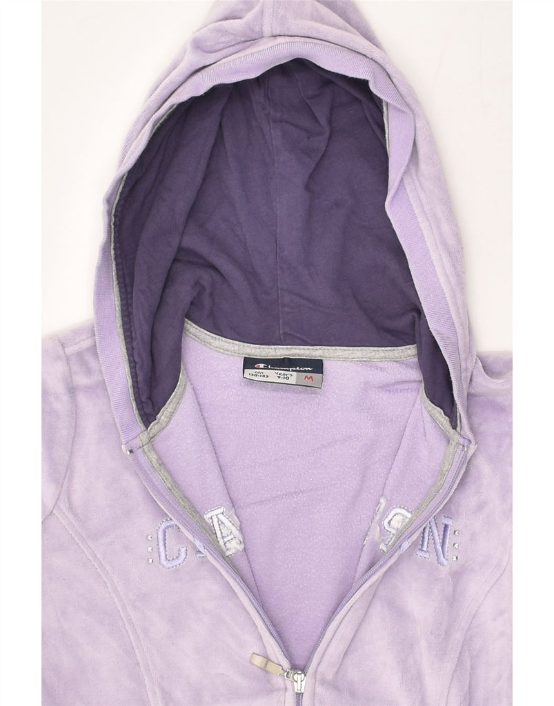 CHAMPION Girls Graphic Zip Hoodie Sweater 9-10 Years Medium  Purple Cotton | Vintage Champion | Thrift | Second-Hand Champion | Used Clothing | Messina Hembry 