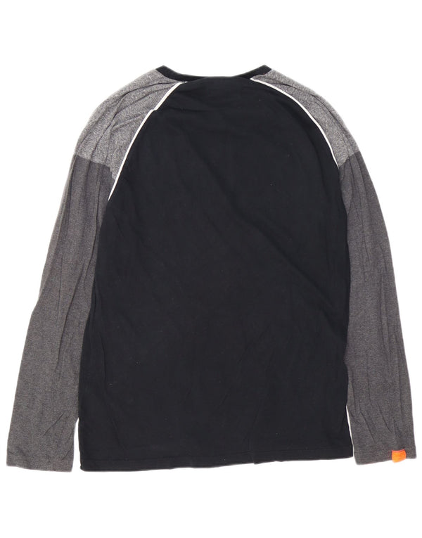 SUPERDRY Mens Top Long Sleeve Large Black Colourblock Cotton