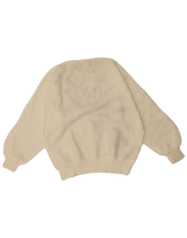 Vintage Womens Crew Neck Jumper Sweater UK 10 Small White Geometric Retro