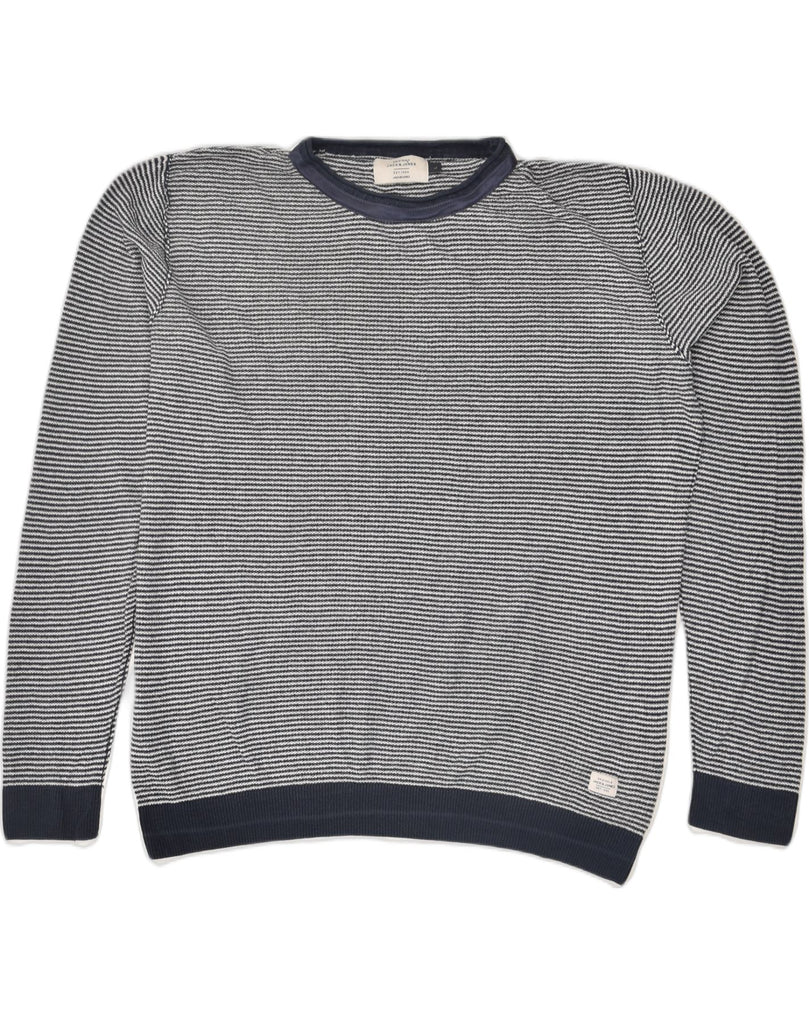 JACK & JONES Mens Crew Neck Jumper Sweater Large Navy Blue Striped Cotton | Vintage Jack & Jones | Thrift | Second-Hand Jack & Jones | Used Clothing | Messina Hembry 