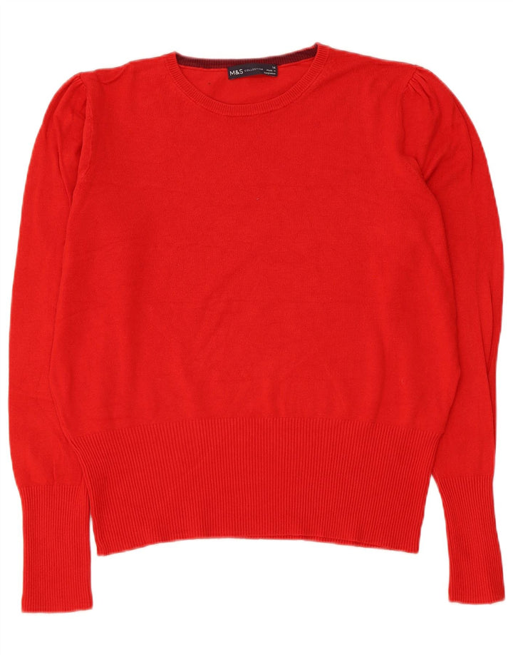 Marks & Spencer Womens Crew Neck Jumper Sweater UK 14 Large Red Viscose