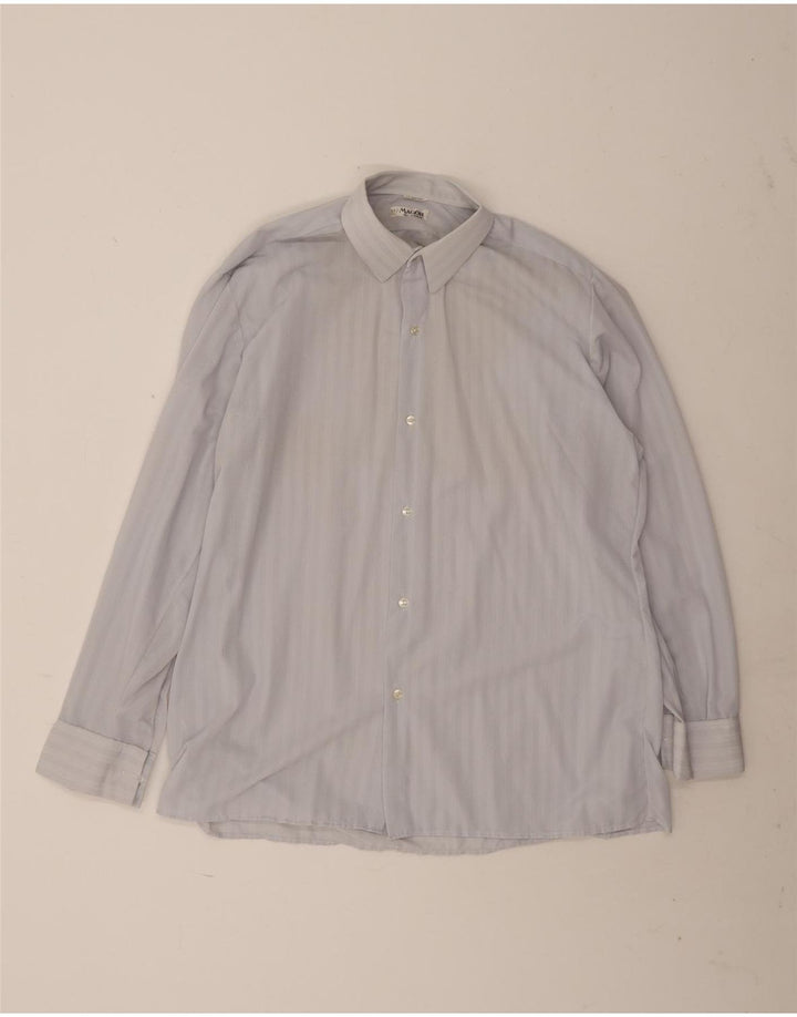 Vintage Mens Shirt Size 42 Large Blue Striped Polyamide