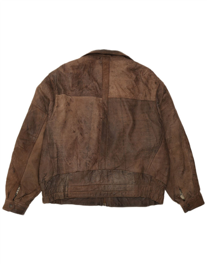 Pierce Arrow Mens Leather Jacket IT 56 3XL Brown Leather