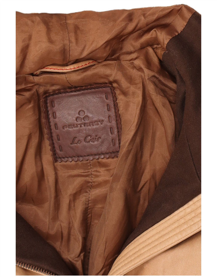 PEUTEREY Womens Hooded Padded Leather Jacket UK 10 Small Brown Leather