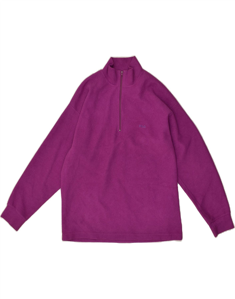 FILA Womens Zip Neck Fleece Jumper UK 14 Medium Purple Polyester | Vintage Fila | Thrift | Second-Hand Fila | Used Clothing | Messina Hembry 