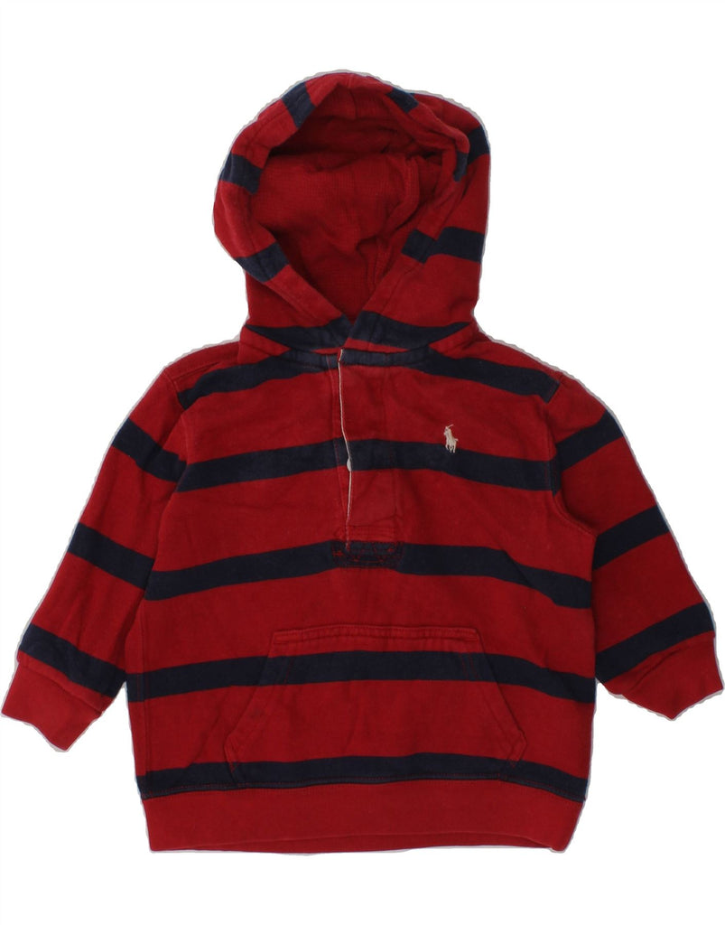 RALPH LAUREN Baby Boys Button Neck Hoodie Jumper 12-18 Months Red Striped | Vintage Ralph Lauren | Thrift | Second-Hand Ralph Lauren | Used Clothing | Messina Hembry 