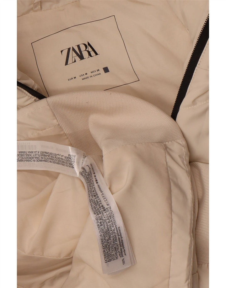 Zara Womens Hooded Padded Gilet UK 12 Medium White Polyester