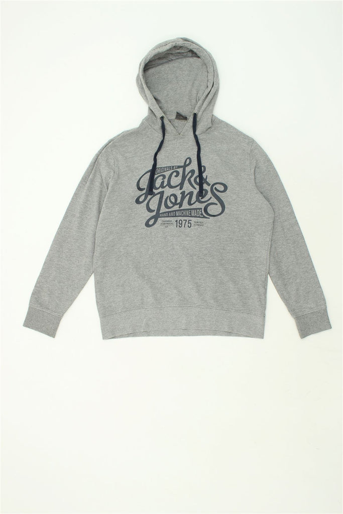 JACK & JONES Mens Graphic Hoodie Jumper Large Grey Cotton | Vintage Jack & Jones | Thrift | Second-Hand Jack & Jones | Used Clothing | Messina Hembry 