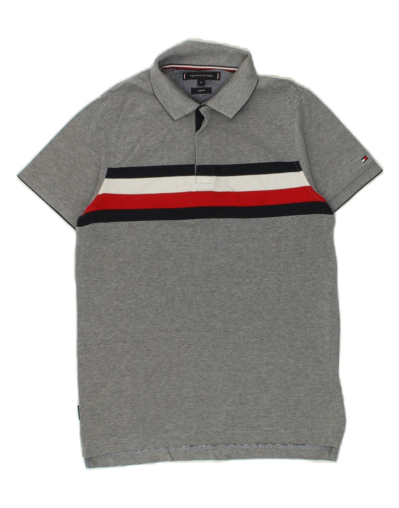 TOMMY HILFIGER Mens Slim Fit Polo Shirt XS Grey Colourblock | Vintage Tommy Hilfiger | Thrift | Second-Hand Tommy Hilfiger | Used Clothing | Messina Hembry 