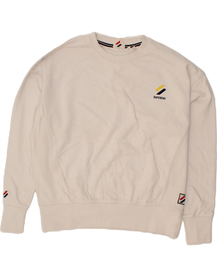 SUPERDRY Womens Oversized Sweatshirt Jumper UK 16 Large White Cotton Vintage Superdry and Second-Hand Superdry from Messina Hembry 