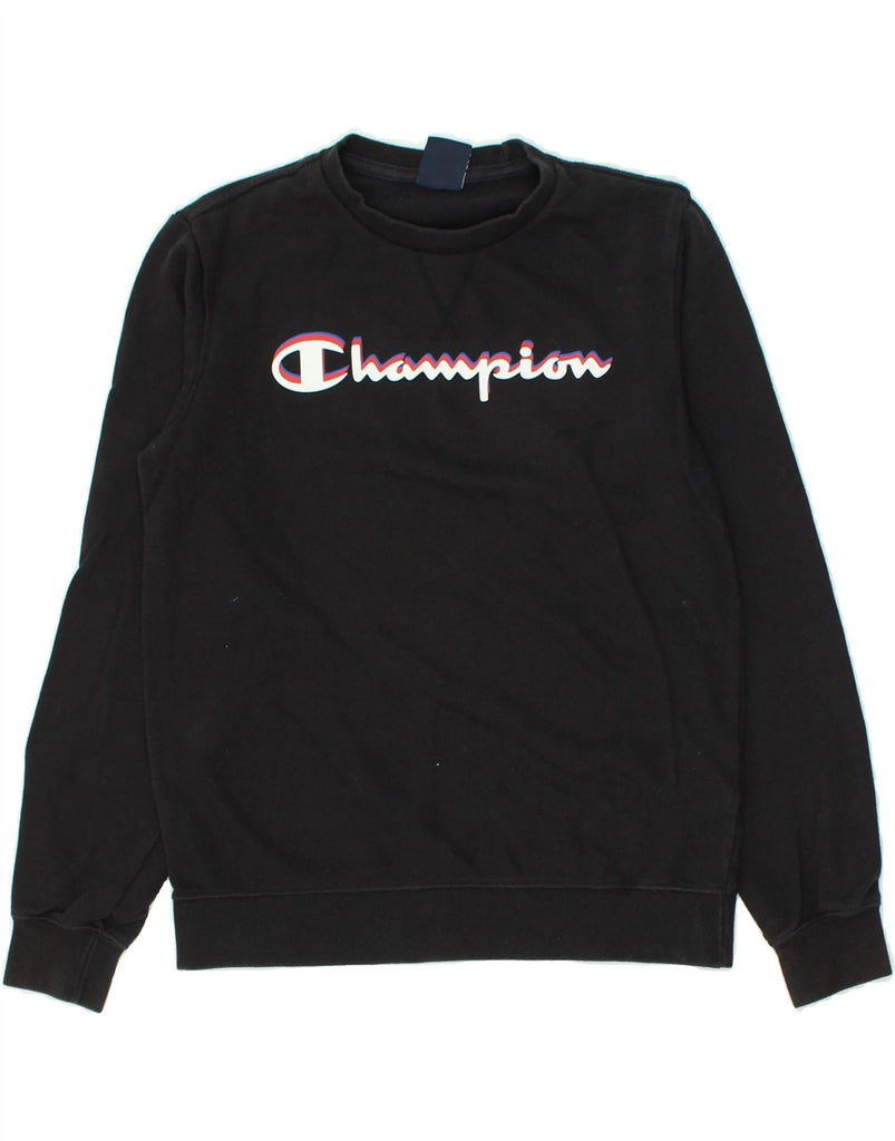 CHAMPION Boys Graphic Sweatshirt Jumper 13-14 Years XL Black Cotton | Vintage Champion | Thrift | Second-Hand Champion | Used Clothing | Messina Hembry 