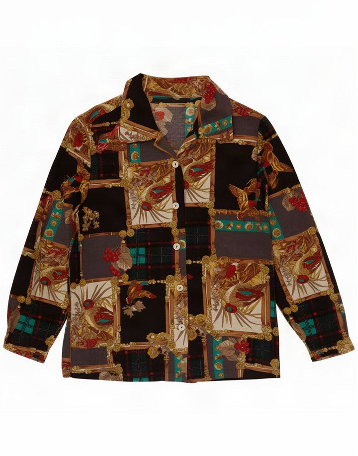 Vintage Womens Abstract Pattern Shirt Blouse UK 16 Large Black