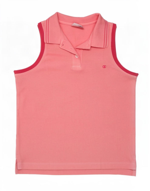 Champion Womens Sleeveless Polo Shirt UK 14 Large Pink Cotton