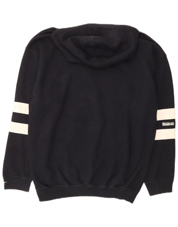Reebok Mens Graphic Hoodie Jumper Large Black Colourblock Cotton