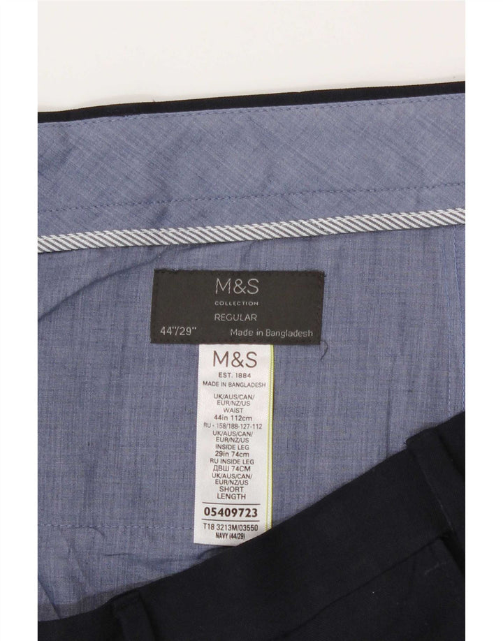 Marks & Spencer Mens Regular Cropped Trousers W44 L26 Navy Blue Polyester