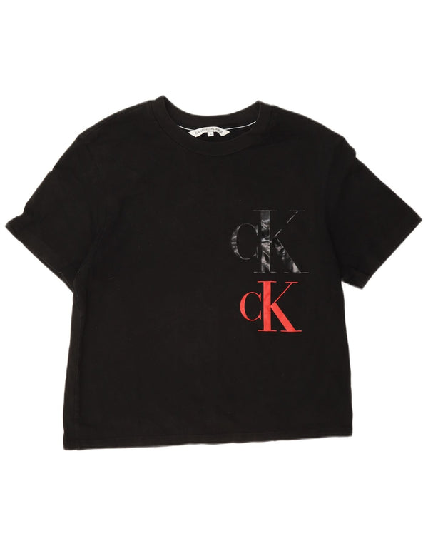 Calvin Klein Jeans Womens Crop Graphic T-Shirt Top UK 14 Medium Black