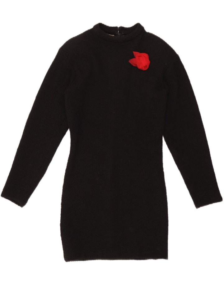 Vintage Womens Long Sleeve Bodycon Dress UK 12 Medium Black