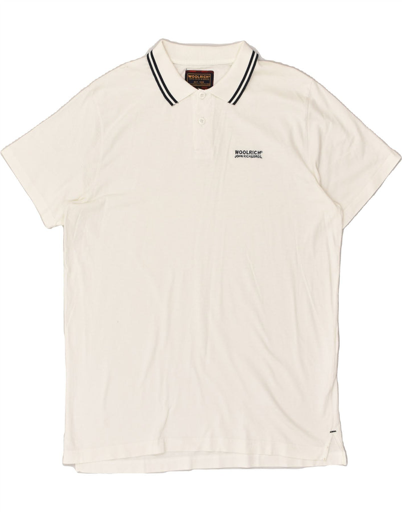 WOOLRICH Mens Polo Shirt 2XL White | Vintage Woolrich | Thrift | Second-Hand Woolrich | Used Clothing | Messina Hembry 