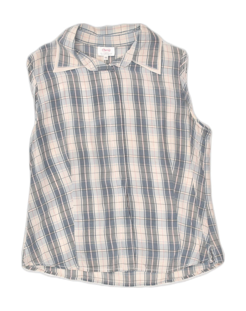 CHERIE Womens Sleeveless Shirt IT 48 XL Grey Check Silk | Vintage cherie | Thrift | Second-Hand cherie | Used Clothing | Messina Hembry 