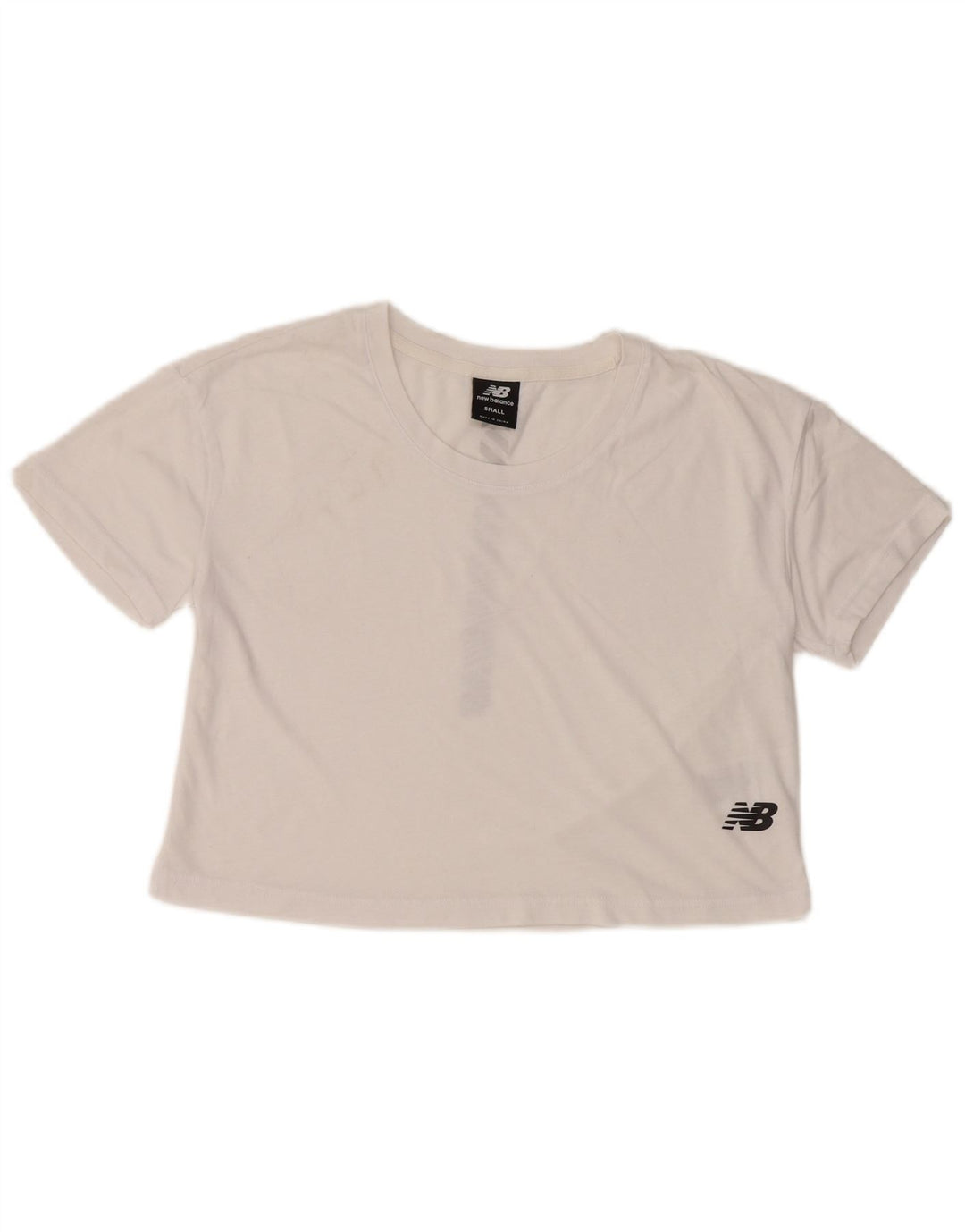 NEW BALANCE Womens Crop Graphic T-Shirt Top UK 10 Small White Cotton