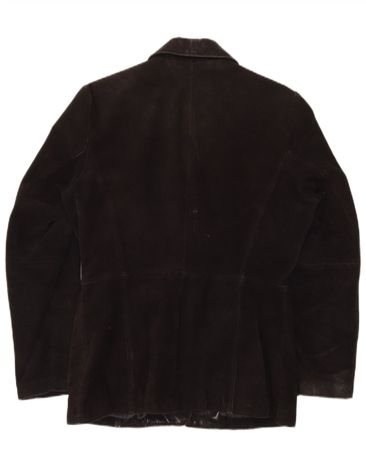 GYPSY Womens 3 Button Suede Blazer Jacket UK 14 Medium Black Leather