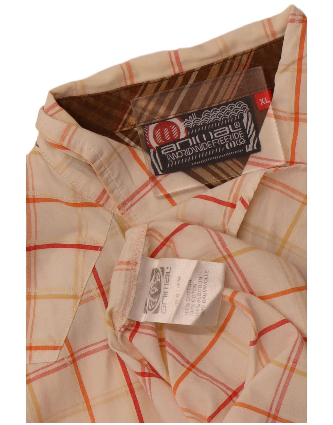 Animal Mens Short Sleeve Shirt XL Off White Check Cotton
