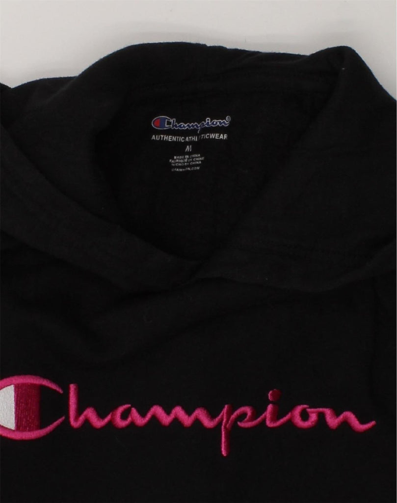 CHAMPION Girls Graphic Hoodie Jumper 9-10 Years M Black Cotton | Vintage Champion | Thrift | Second-Hand Champion | Used Clothing | Messina Hembry 