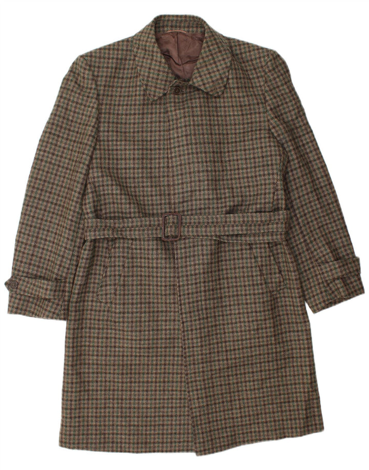 Prandina Mens Trench Coat IT 48 Medium Brown Check Virgin Wool