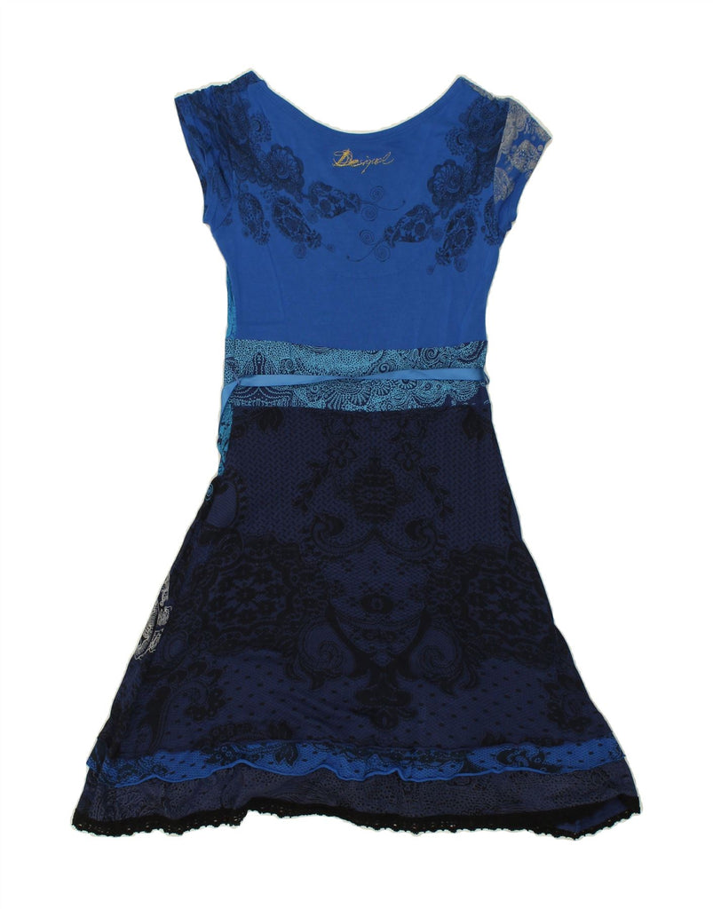 DESIGUAL Womens Graphic A-Line Dress UK 12 Medium Blue Paisley Viscose Vintage Desigual and Second-Hand Desigual from Messina Hembry 