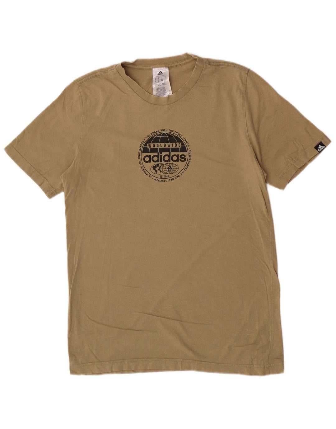 Adidas Mens Regular Graphic T-Shirt Top Small Khaki Cotton