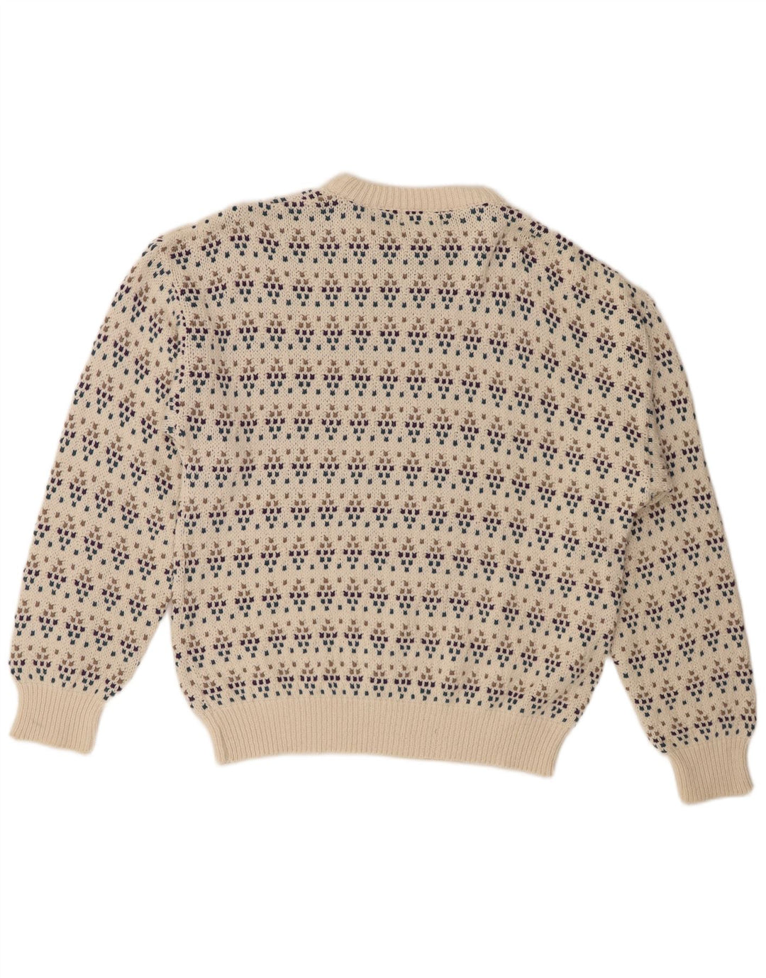 Eddie Bauer Mens Crew Neck Jumper Sweater Large Off White Spotted Cotton