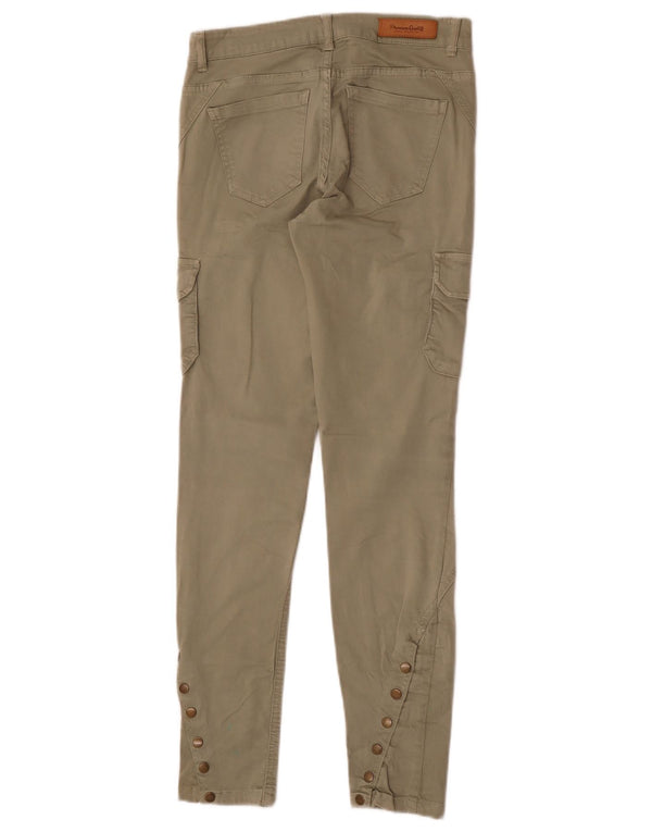 Zara Womens Slim Cargo Trousers EU 34 2XS W24 L28 Khaki Cotton