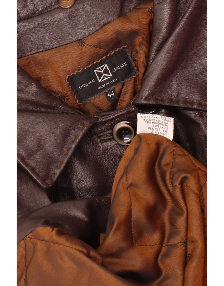 Vintage Womens Loose Fit Leather Coat IT 44 Medium Brown Classic