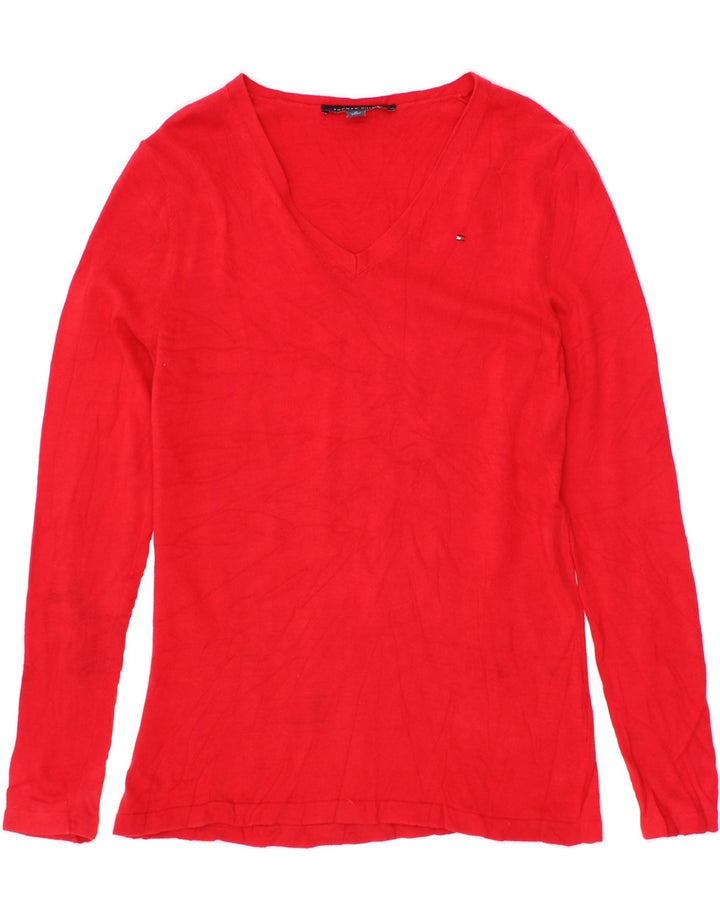 TOMMY HILFIGER Womens Top Long Sleeve UK 12 Medium Red Cotton Vintage Tommy Hilfiger and Second-Hand Tommy Hilfiger from Messina Hembry 