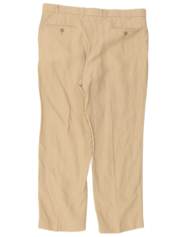 Marks & Spencer Mens Straight Suit Trousers W38 L31 Beige Linen