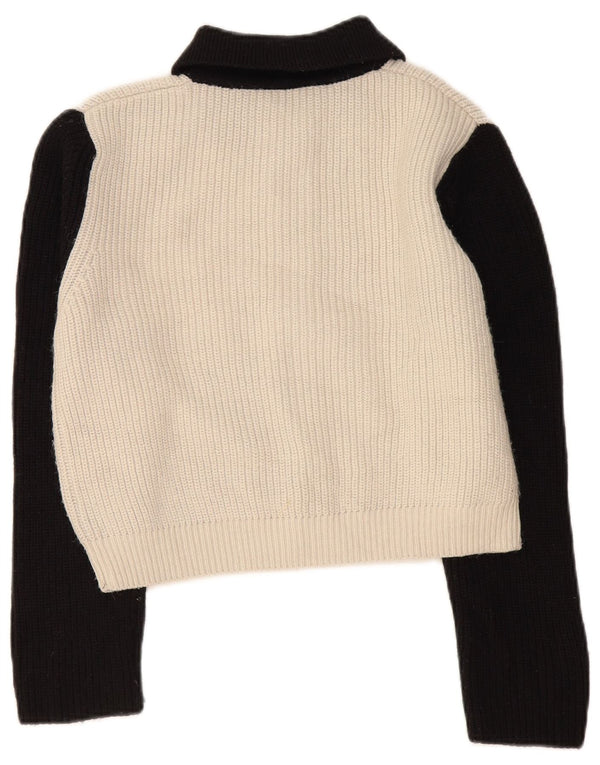 Zara Womens Crop Cardigan Sweater UK 14 Medium Black Colourblock Acrylic