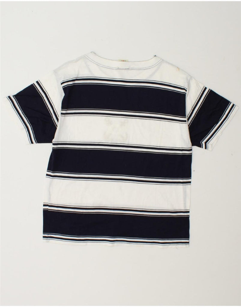 VINTAGE Womens T-Shirt Top UK 12 Medium Navy Blue Striped Vintage Vintage and Second-Hand Vintage from Messina Hembry 