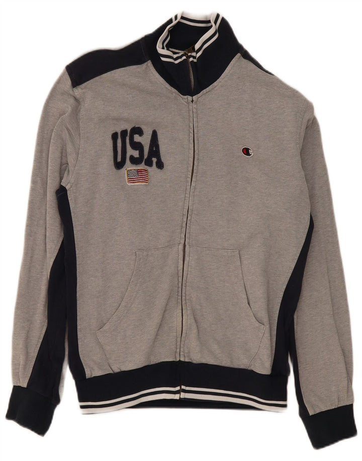Champion Mens Graphic Tracksuit Top Jacket Medium Grey Colourblock Cotton