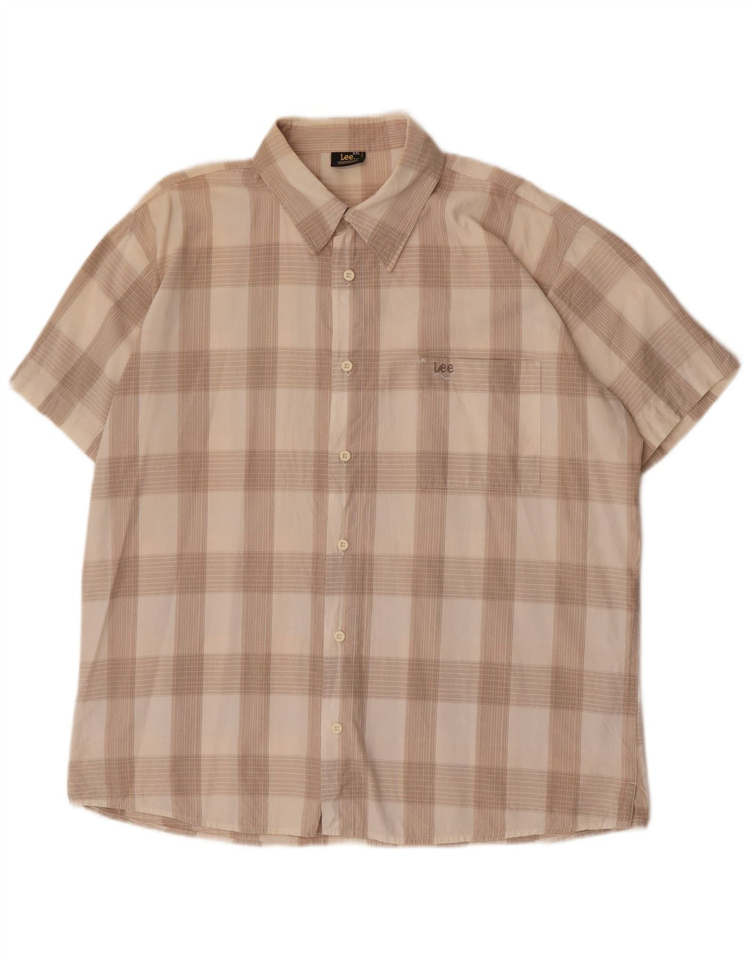 Lee Mens Short Sleeve Shirt 2XL Beige Check Cotton