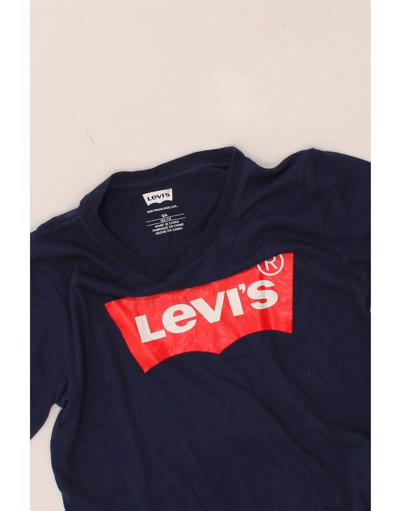LEVI'S Boys Graphic Top Long Sleeve 11-12 Years Navy Blue Vintage Levi's and Second-Hand Levi's from Messina Hembry 