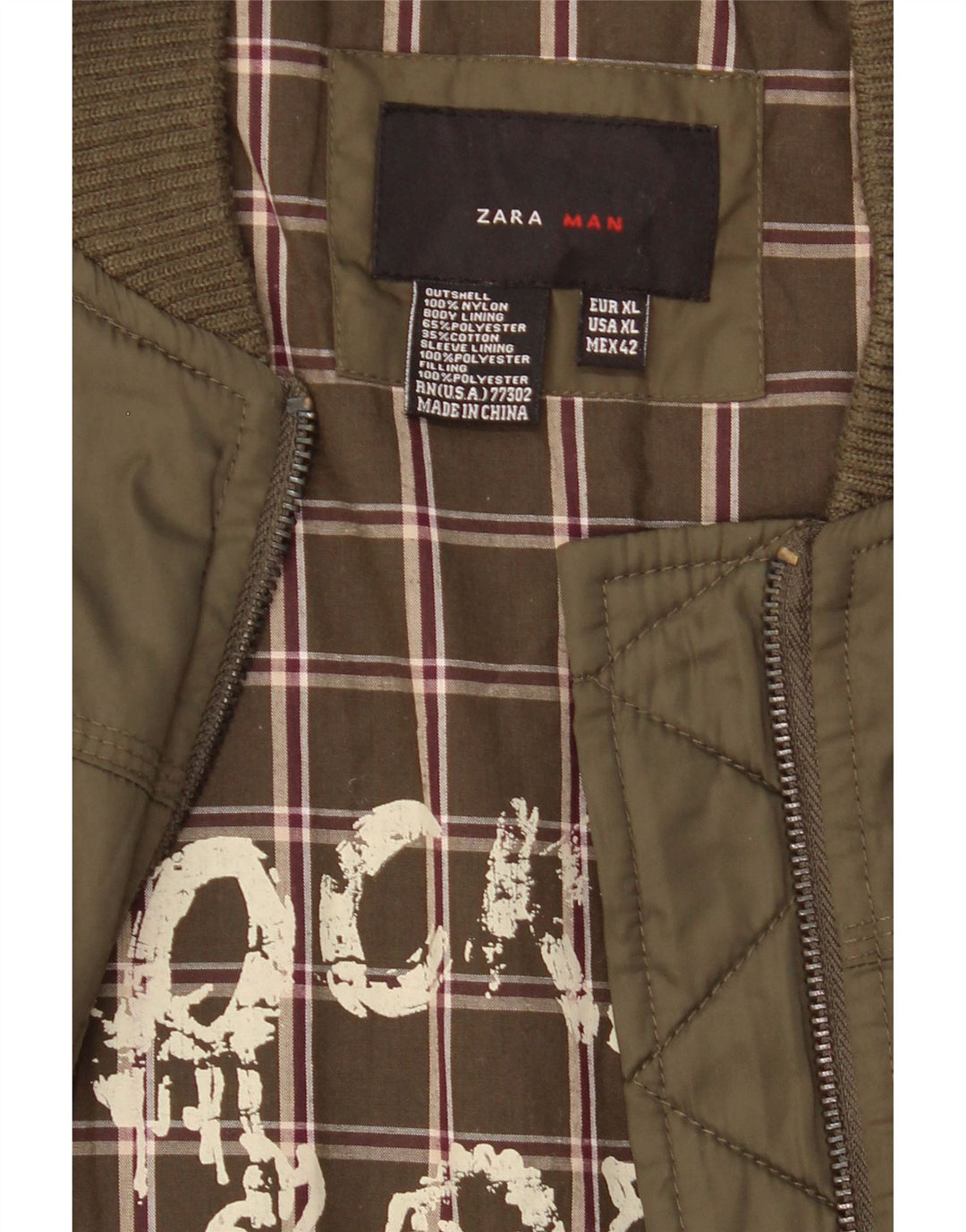 Zara Mens Military Bomber Jacket UK 42 XL Khaki Nylon