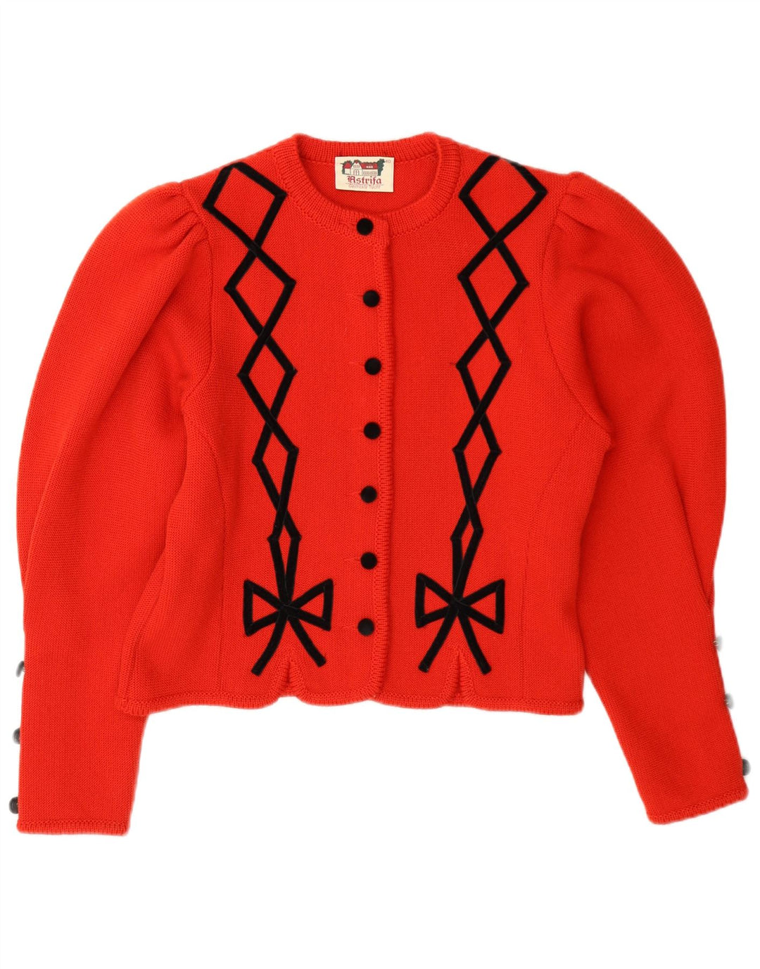 Astrifa Womens Crop Cardigan Sweater EU 40 Medium Red Geometric Wool