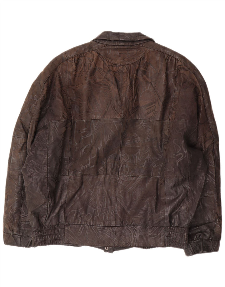 VINTAGE Womens Oversized Jacket EU 38 Medium Brown Geometric Leather