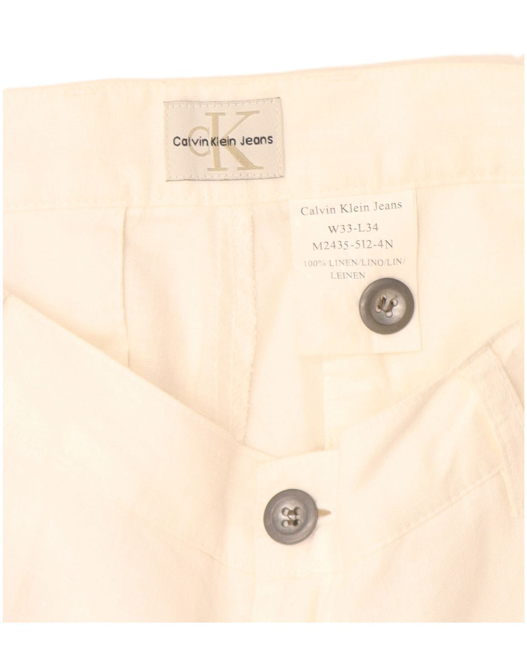 Calvin Klein Mens Straight Cargo Trousers W33 L34 White Linen